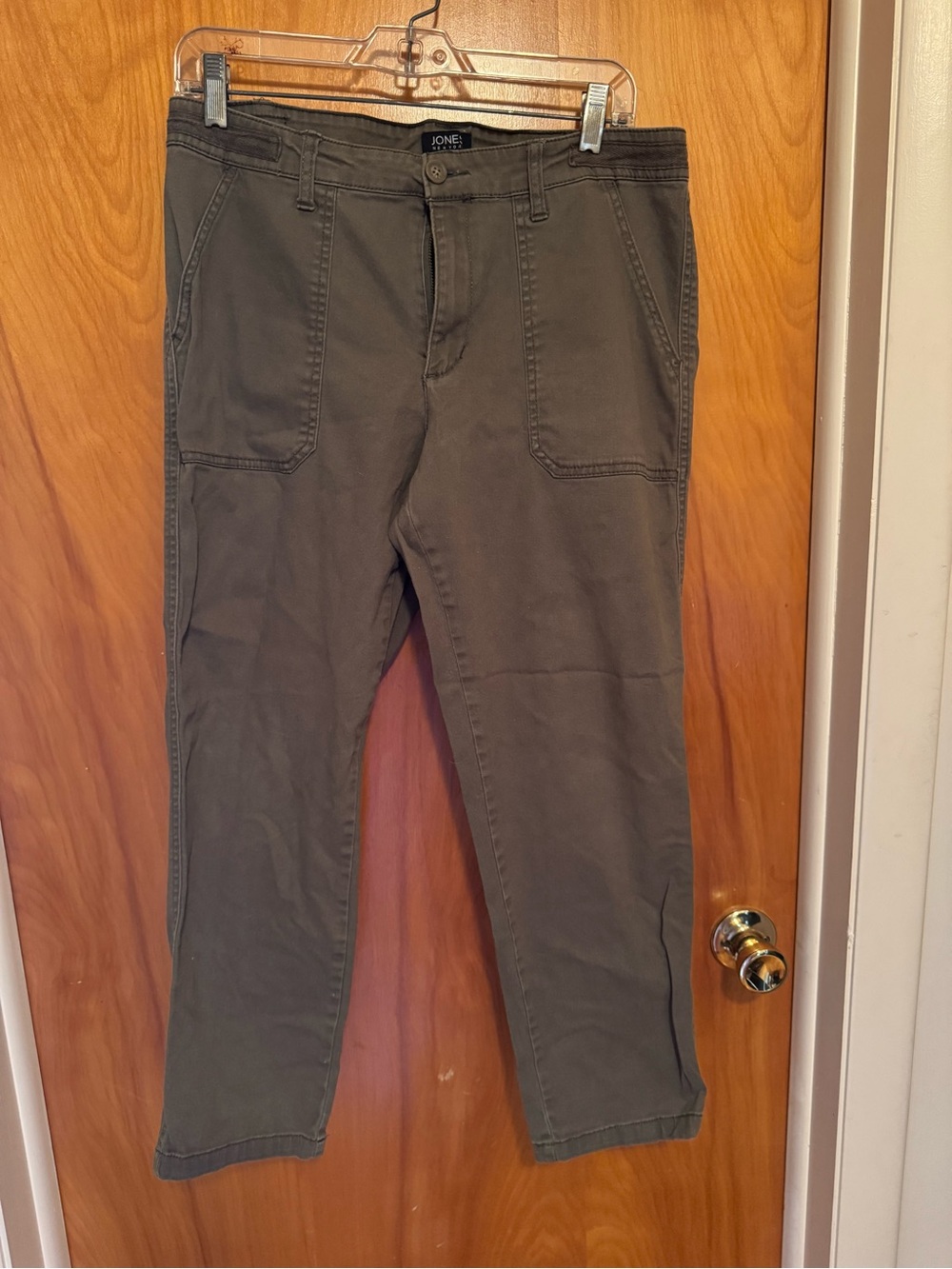 Jones New York Cropped Utility Pants Size 12 Olive Gray Stretch Casual Ankle